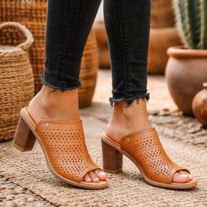 Dr. Scholl's NEW Promise Modern Rustic Minimalist Block Heel Mule Sandals 8M